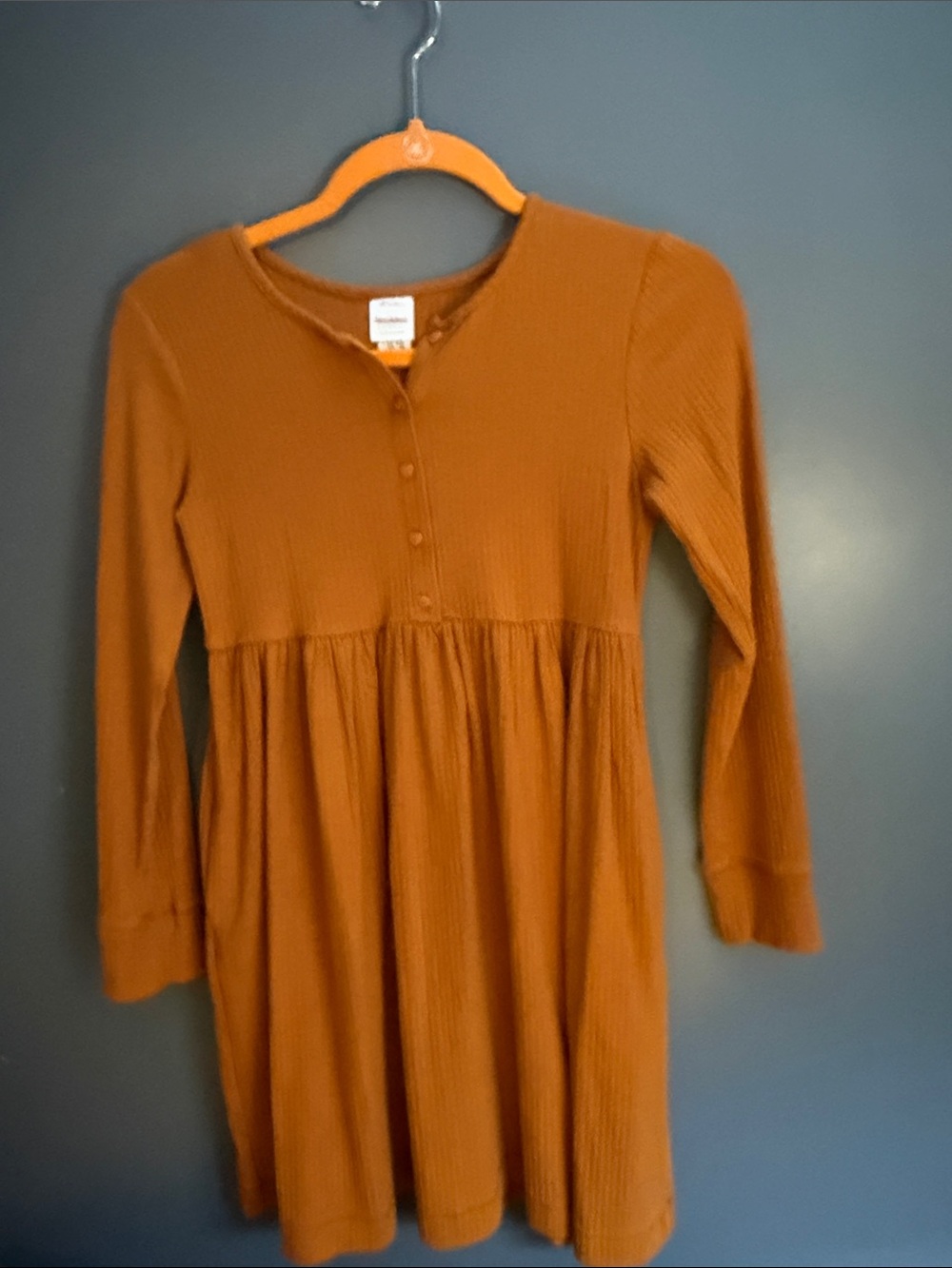 Hanna Andersson Girls' Ribbed Long-Sleeve Dress in Rust Orange